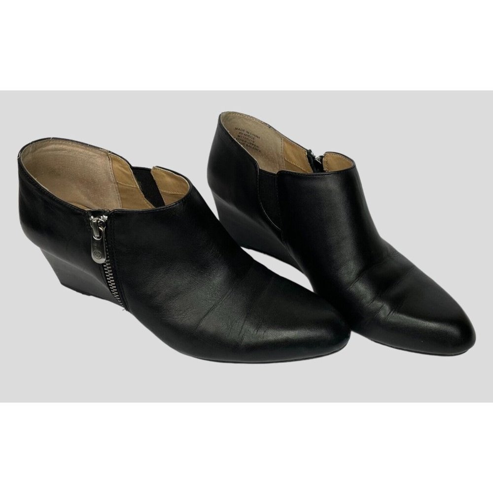 Adrienne Vittadini Womens Av-Midge Black Leather Wedge Ankle Bootie - 10